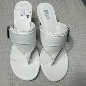 DKNY White Block Heel Sandals